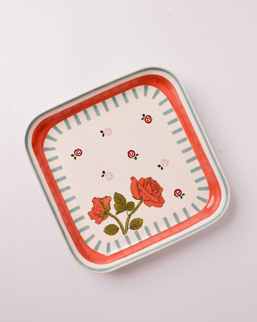 Serveerbord | Handgeschilderd keramisch rozenmotief | 2 maten | Geschenkdoos