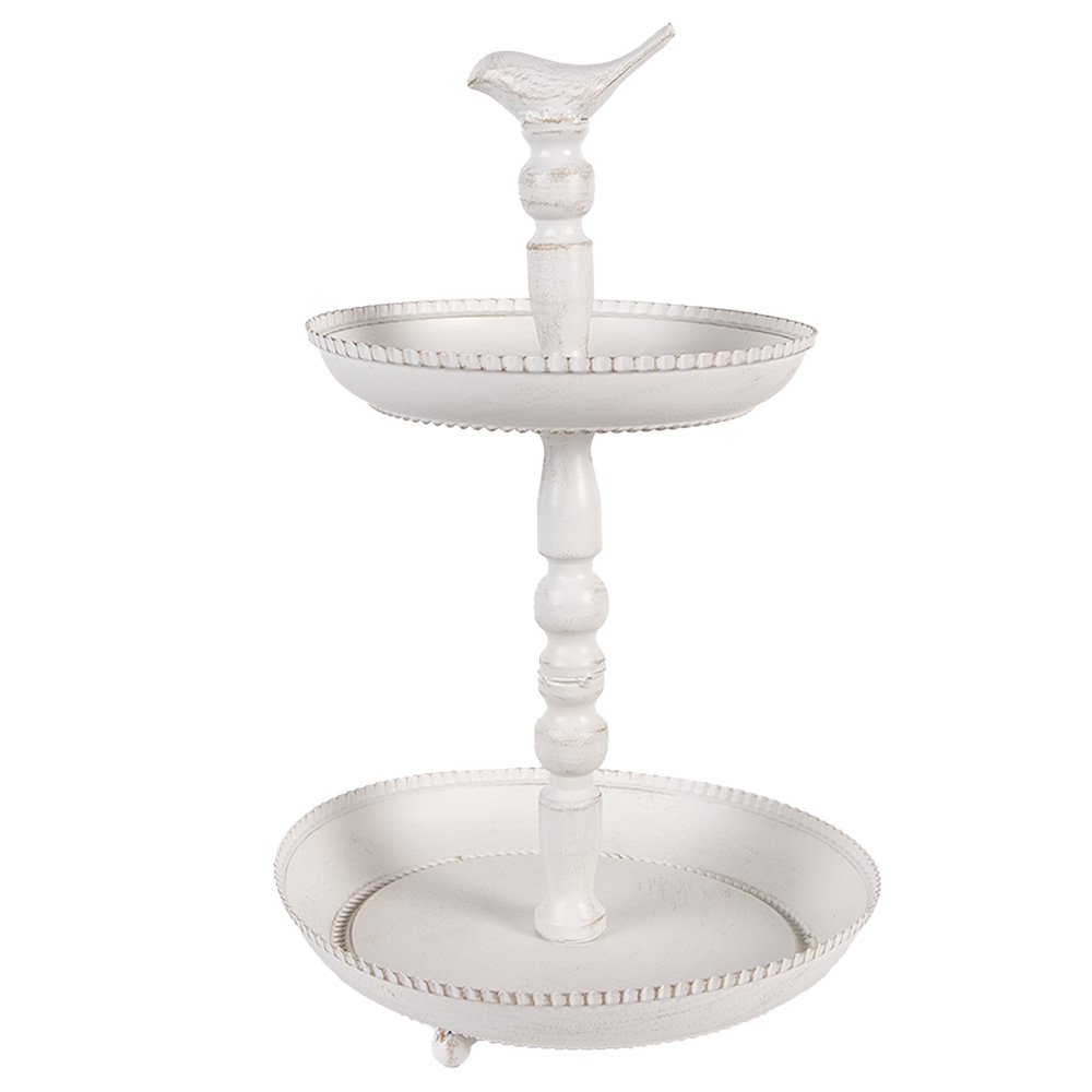 Etagère 2 laags Ø 27x41 cm Wit Metaal Vogel