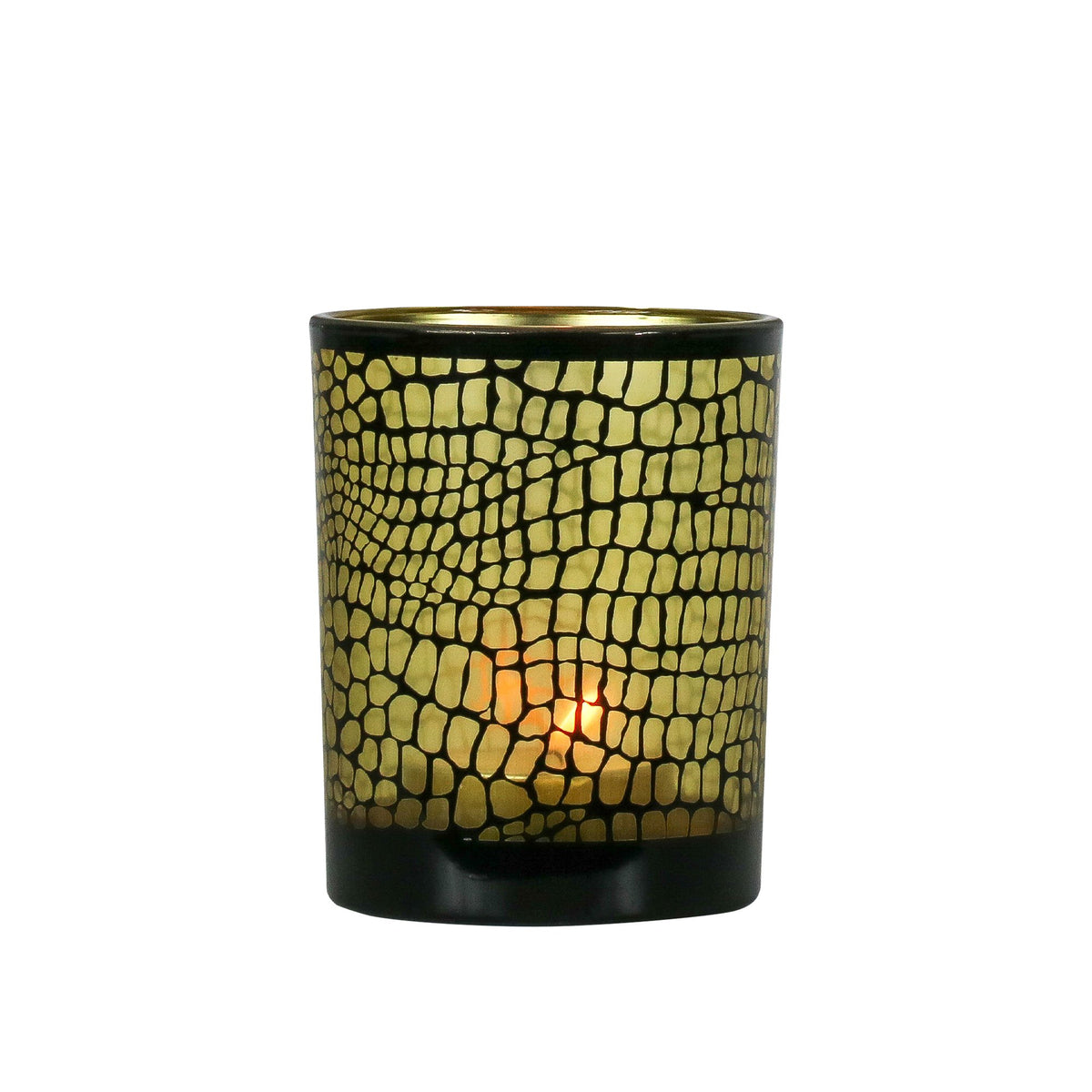 Theelichthouder croco zwart medium 12cm*