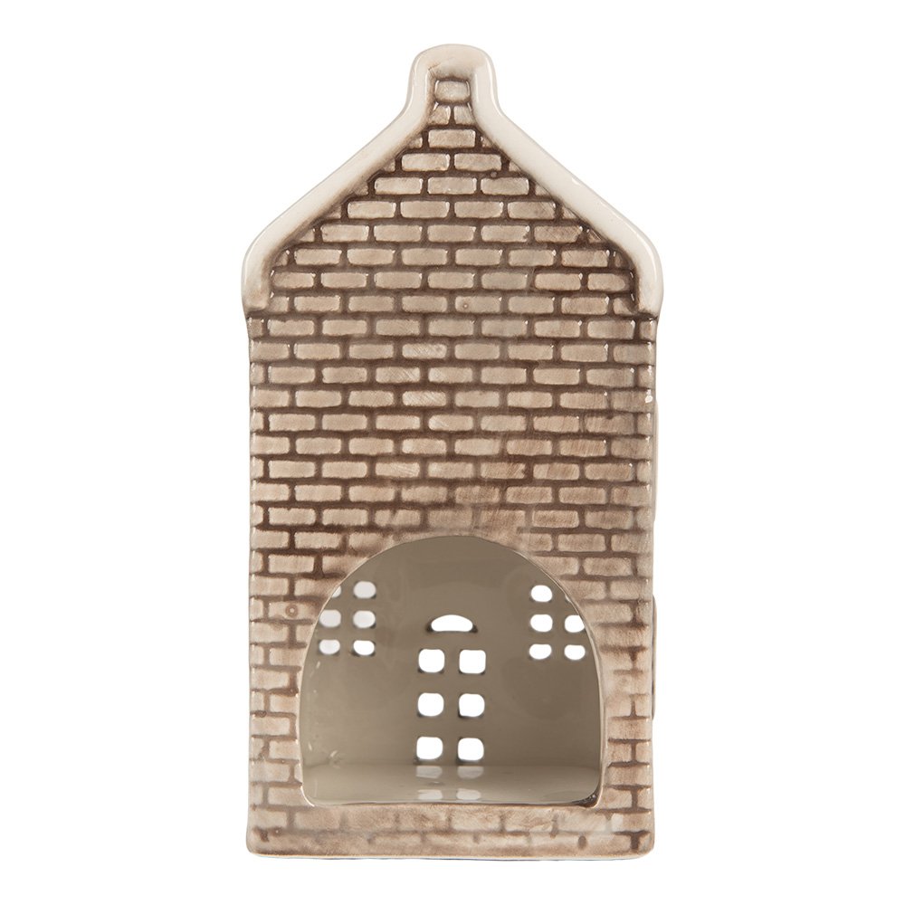 Waxinelichthouder Huis 7x7x14 cm Grijs Keramiek
