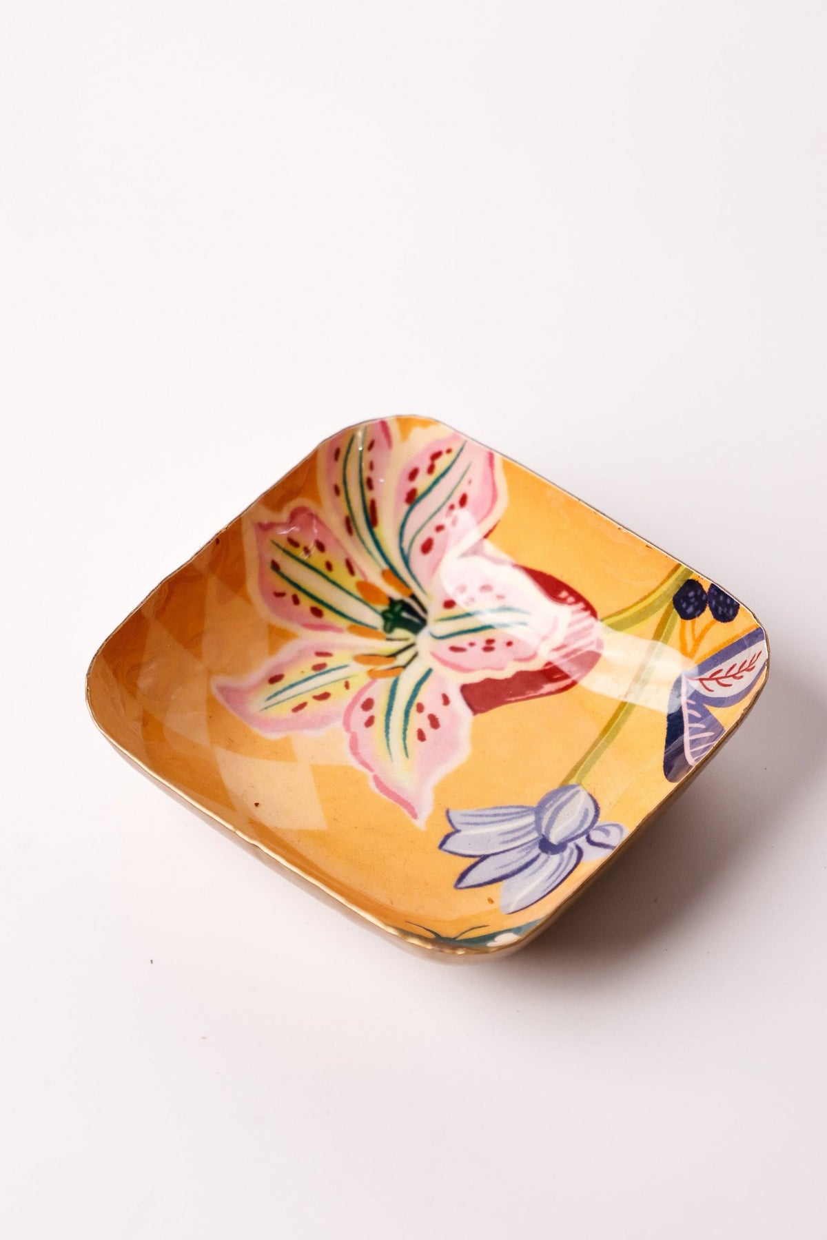 Serveerschaal | Metaal Levendige bloemen | 10x10x3cm, Geel