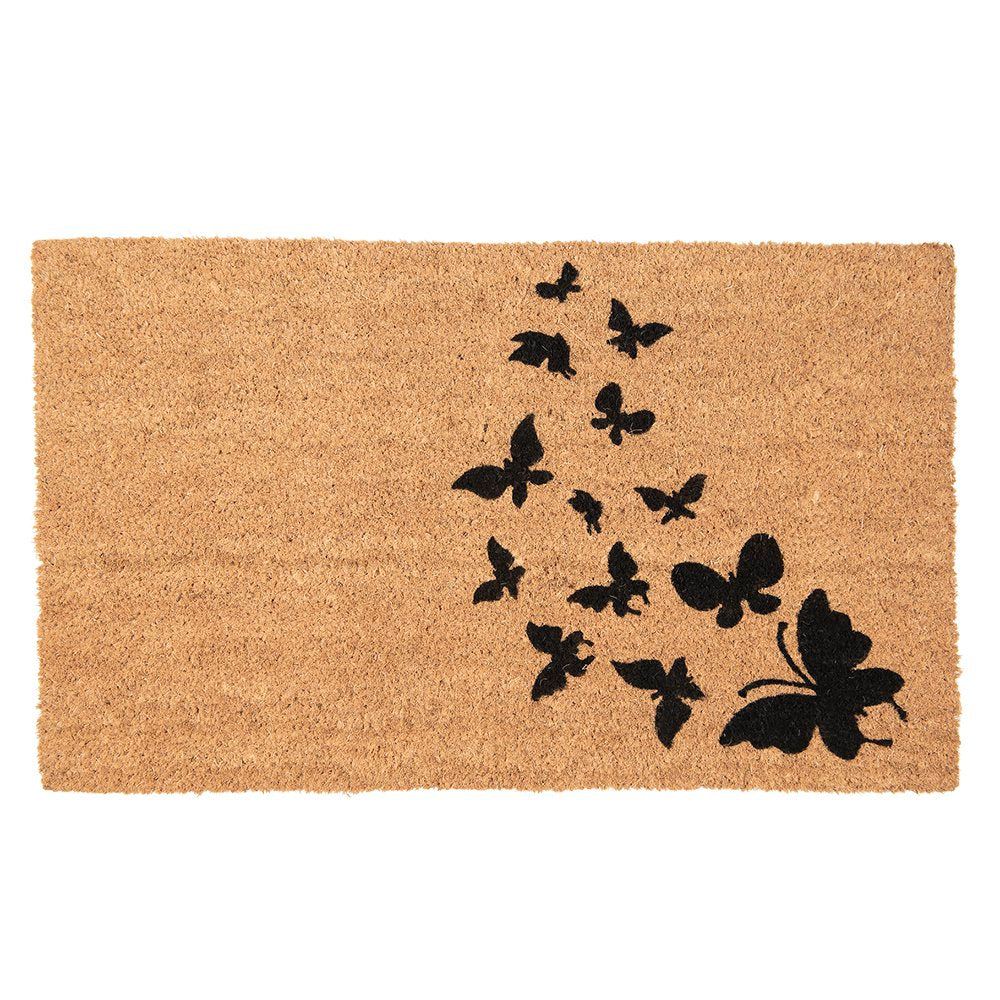Deurmat 75x45 cm Bruin Zwart Kokos Vlinders Kokosmat