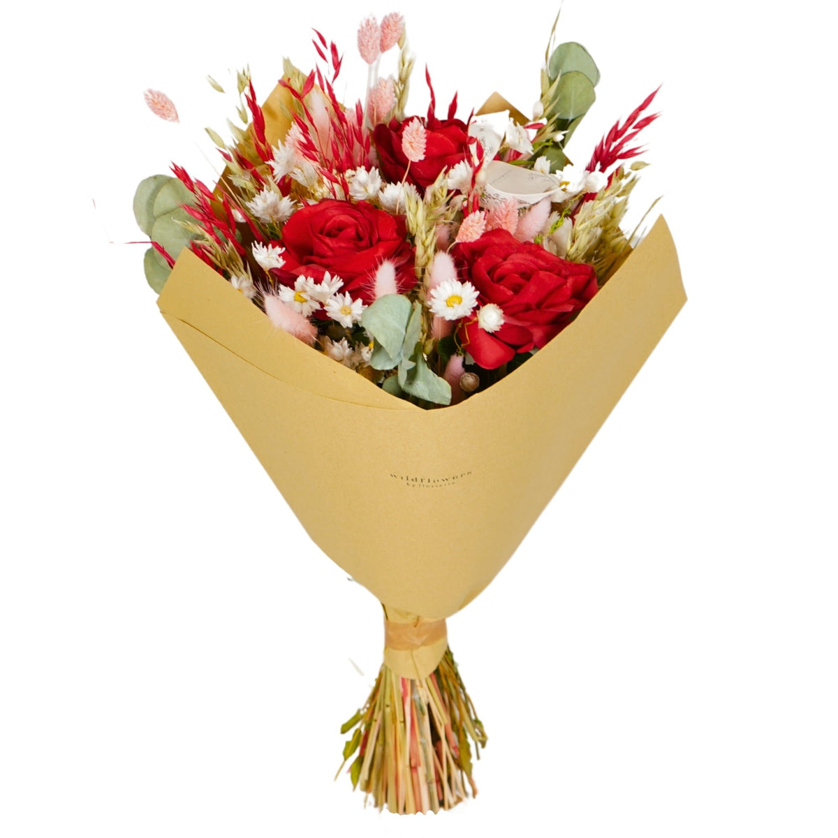 Romantisch gedroogd en kunstbloemen boeket - rood - groot