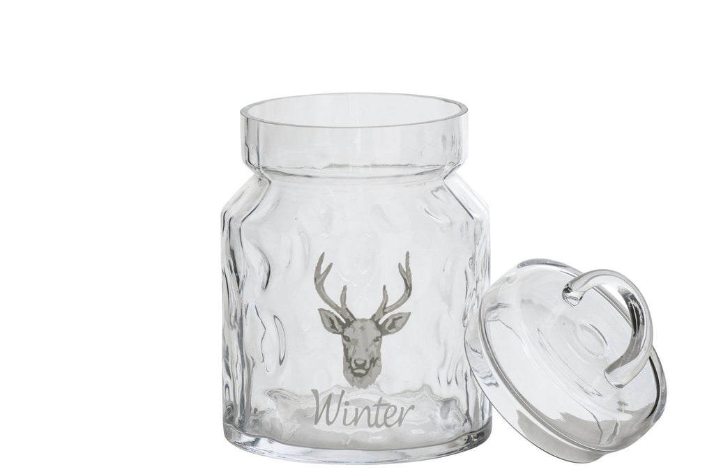 J-Line Voorraadpot met hert - glas - wit/naturel