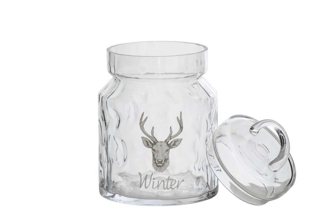 J-Line Voorraadpot met hert - glas - wit/naturel
