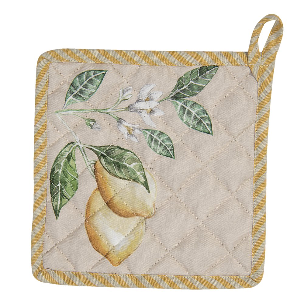 Pannenlap 20x20 cm Beige Geel Katoen Citroen Afgiet Pannenlap