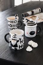 J-Line mok + lepel Kerstman Dolomiet - keramiek - wit/zwart