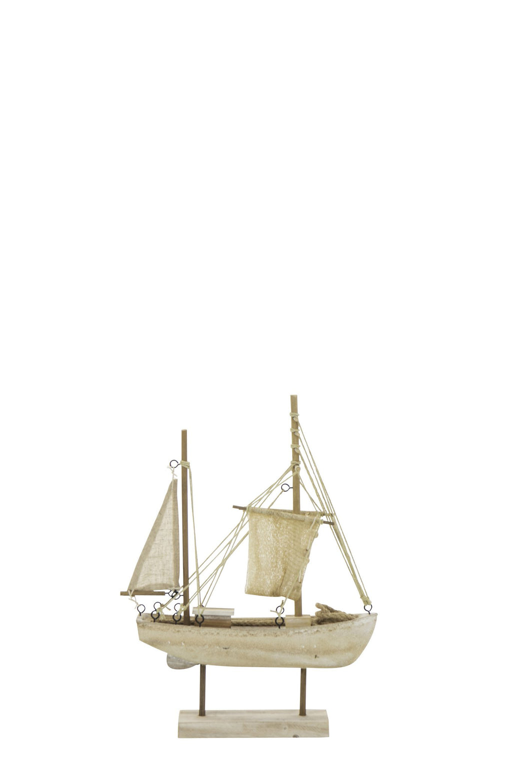 J-Line decoratie Boot Witkalk - hout/touw - naturel