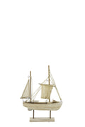 J-Line decoratie Boot Witkalk - hout/touw - naturel