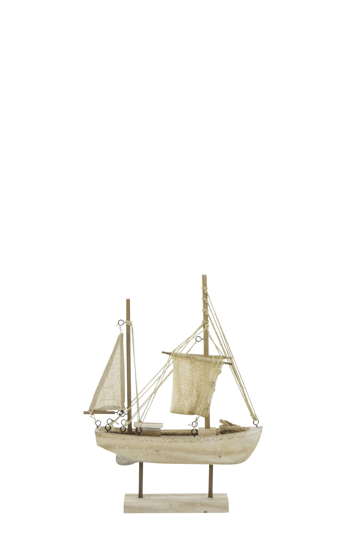 J-Line decoratie Boot Witkalk - hout/touw - naturel