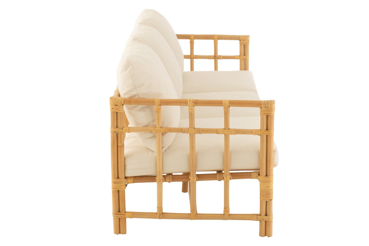 J-Line zetel Elise + kussen 3 Personen - rotan/textiel - naturel/wit