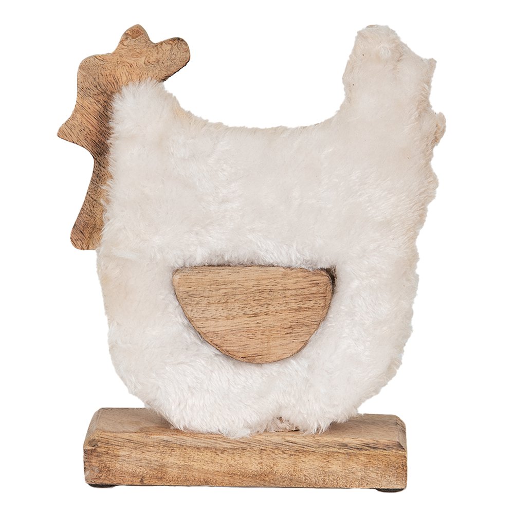 Beeld Haan 18x5x21 cm Wit Bruin Hout