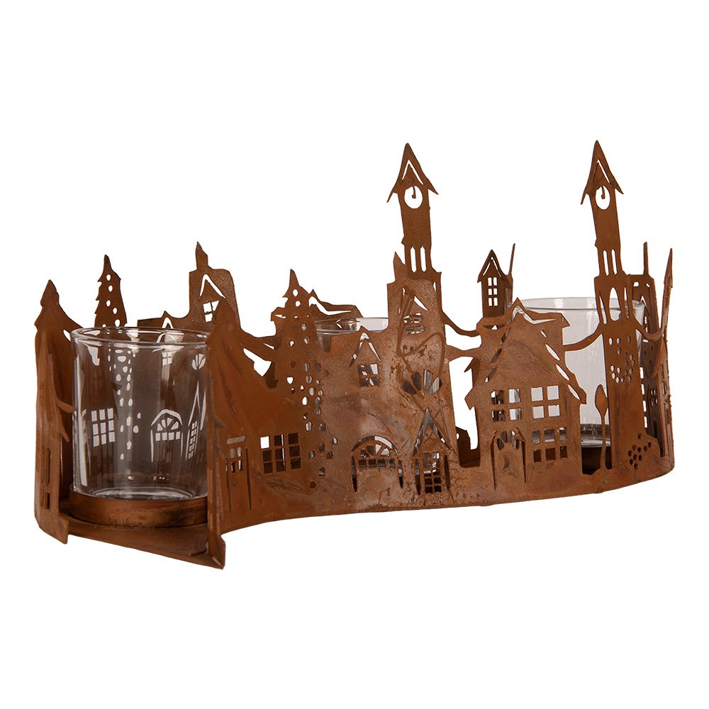 Waxinelichthouder Huis 27x8x12 cm Bruin Metaal