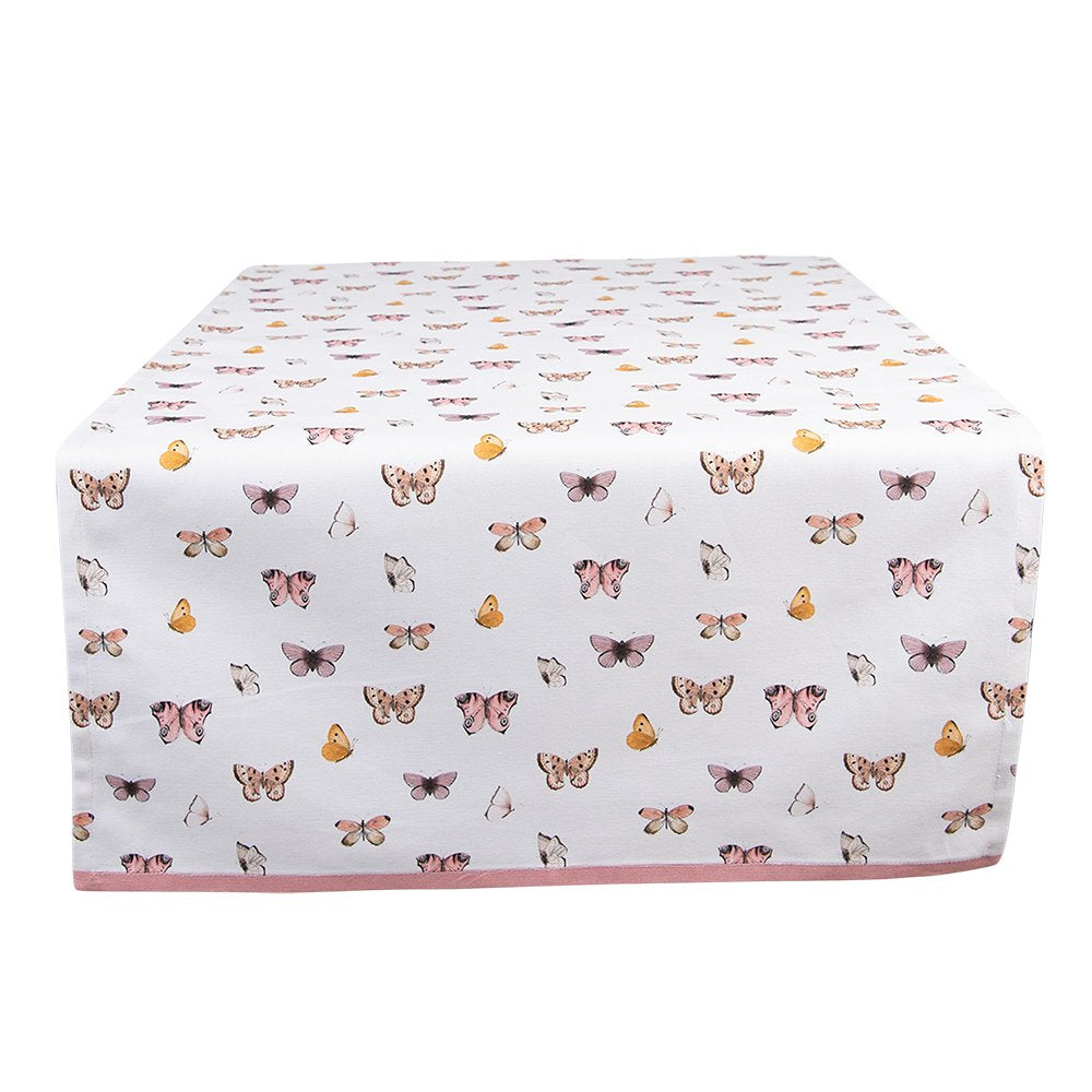 Tafelloper 50x140 cm Beige Roze Katoen Vlinders Tafelkleed