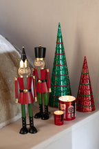 J-Line decoratie Kegel Kralen - ijzer - kerstrood - set van 2