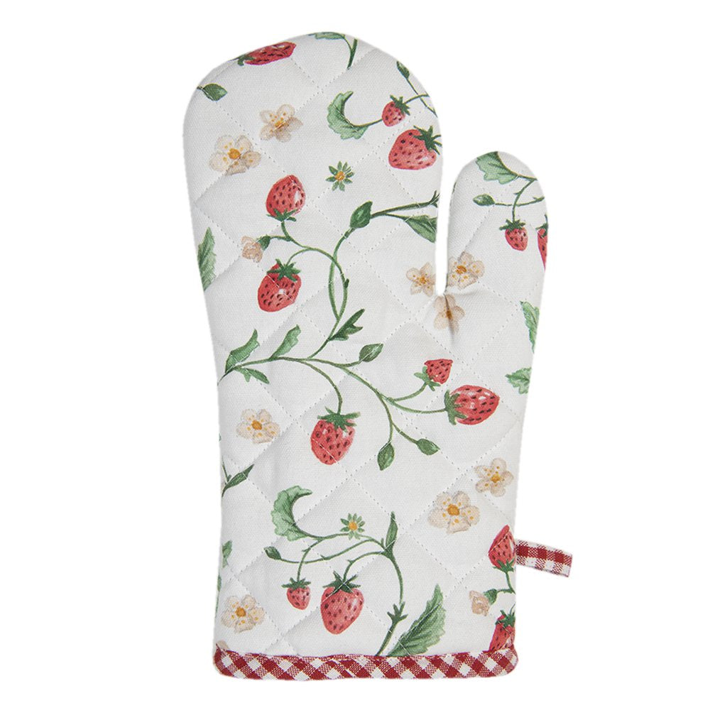 Ovenwant 18x30 cm Wit Rood Katoen Aardbeien Ovenhandschoen