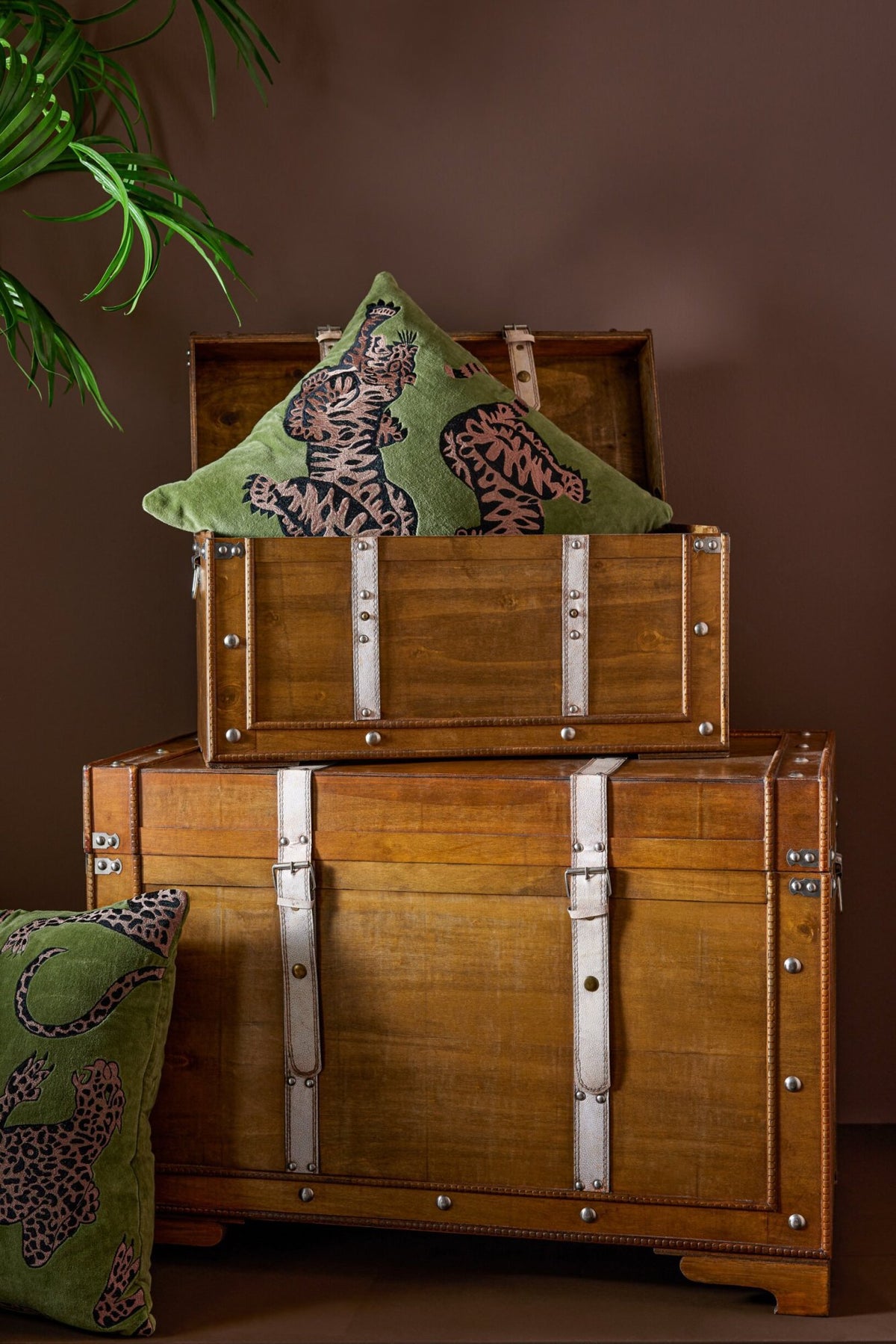 J-Line Antieke kisten - MDF - bruin - set van 3