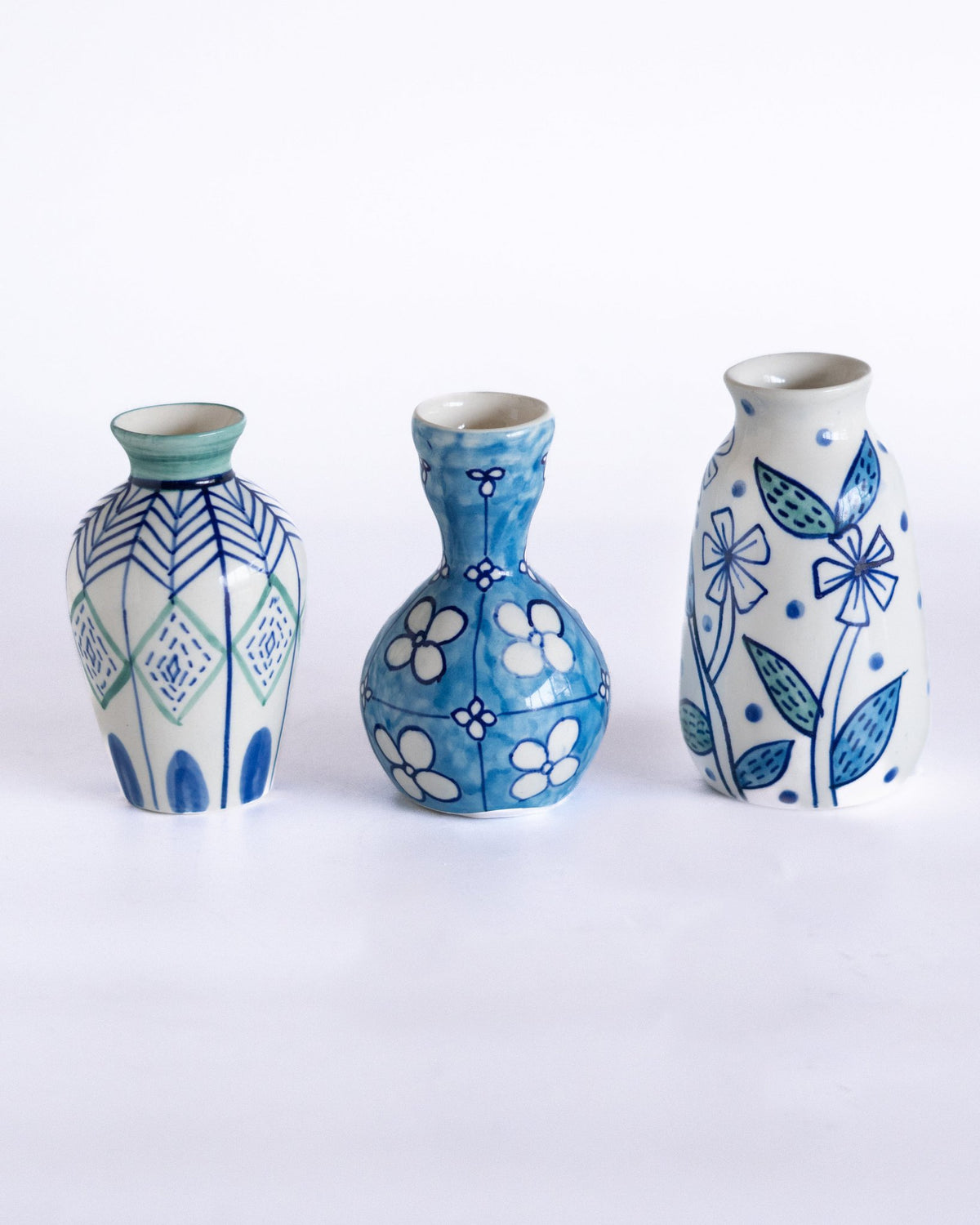 Handgeschilderde keramische vaas - Set van 3, 10 cm hoog