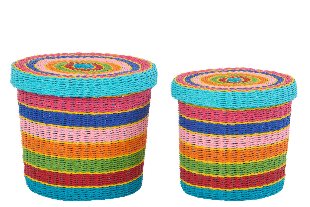 J-Line mand + deksel Gestreept - papier - mix - set van 2