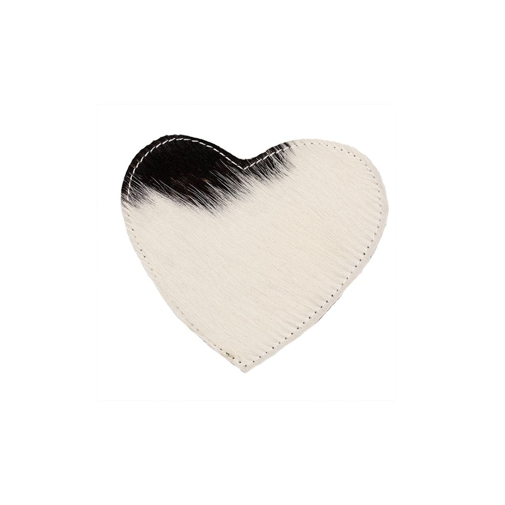Onderzetter koehuid hart zwart/wit 14cm