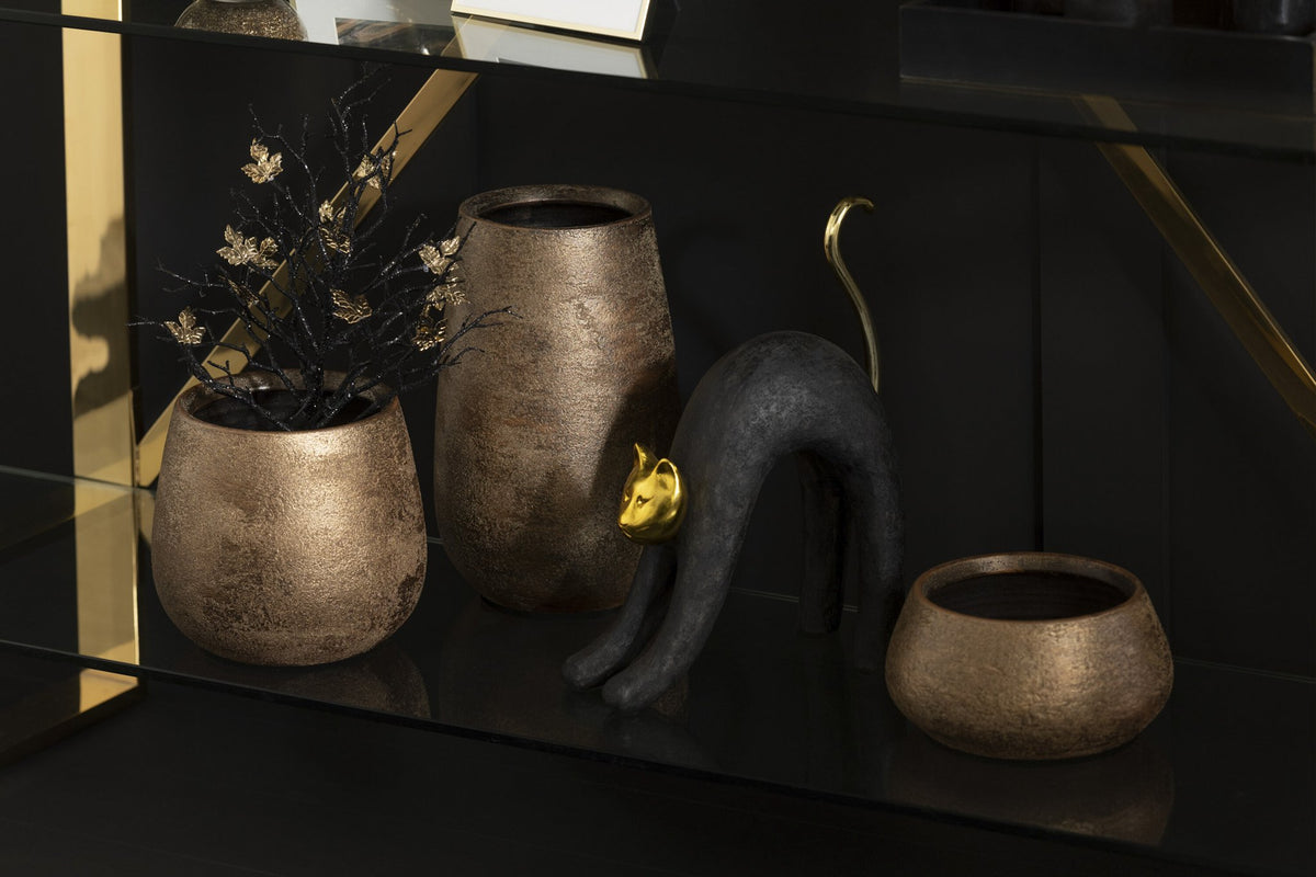 J-Line bloempot Oneffen Laag Ruw - keramiek - goud - Ø 22 cm