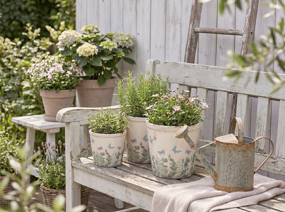Bloempot Beige Keramiek Vlinder