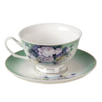 Kop en Schotel 200 ml Groen Wit Porselein Bloemen Servies