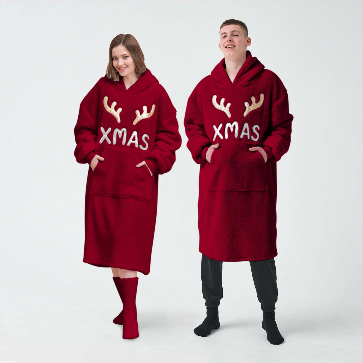 Textino X-MAS - Hoodie 70x110 cm - Volwassenen - Hoodiedeken - Kerstmis - Fietsen Rood - Rood