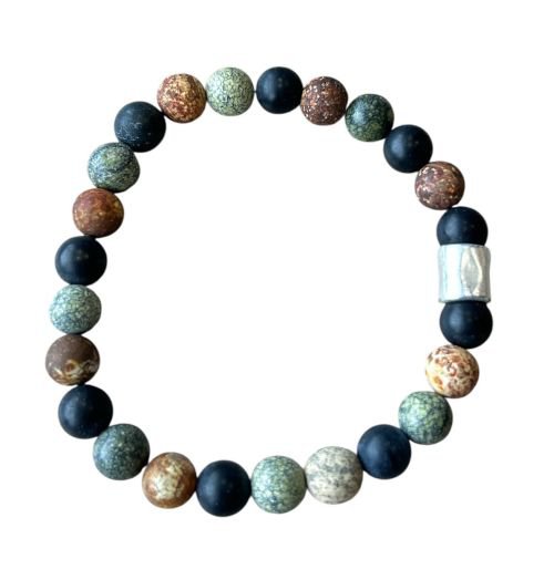 Herenarmband natuurstenen Onyx met gele Jaspis en Zoïsiet 8 mm