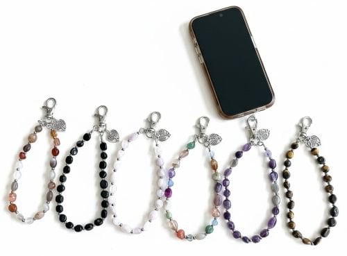 Telefoonkoord met natuursteen Amethist