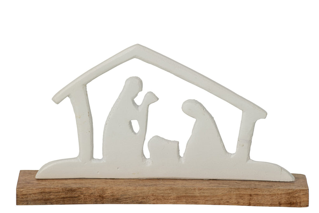 J-Line Kerststal op voet - aluminium - wit/naturel