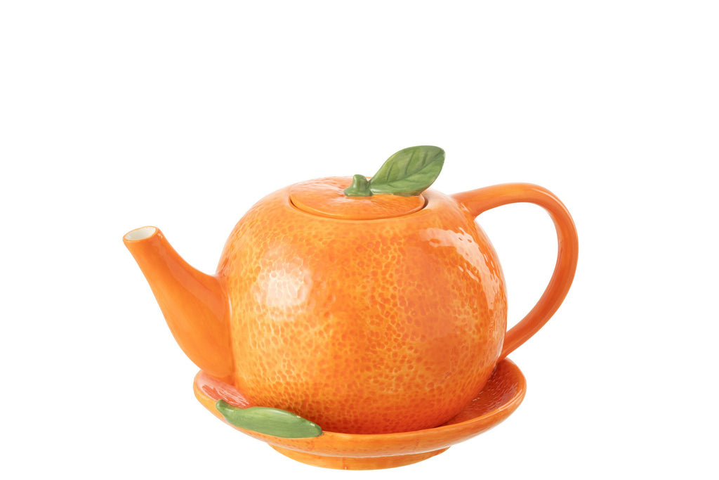 J-Line Theepot+Dienblad Sinaasappel Dolomiet Oranje