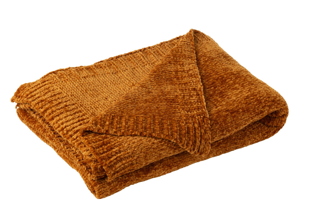 J-Line deken Chenille - polyester - bruin
