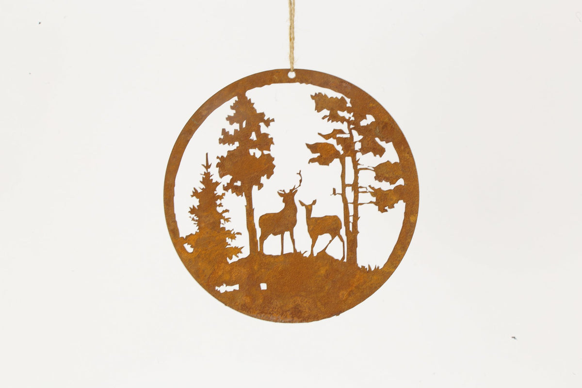 Metalen ring hanger met bos decoratie 15cm roest
