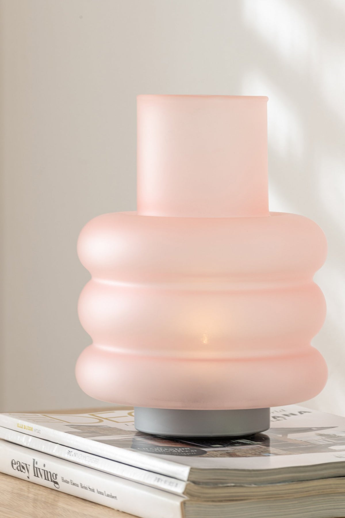 J-Line lamp Ringen - glas - roze - LED lichtjes