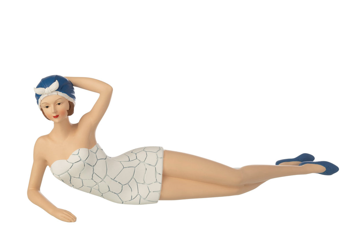J-Line decoratie Vrouw Badpak Liggend - polyresin - wit