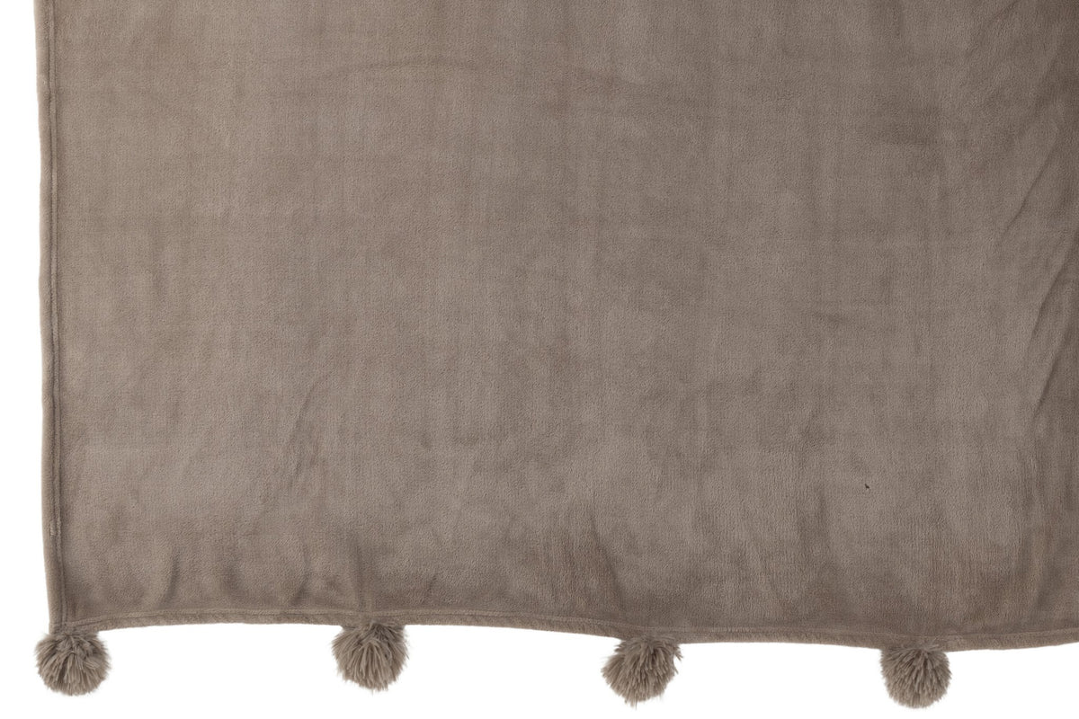 J-Line Plaid Pompon - polyester - taupe - 170 x 130 cm