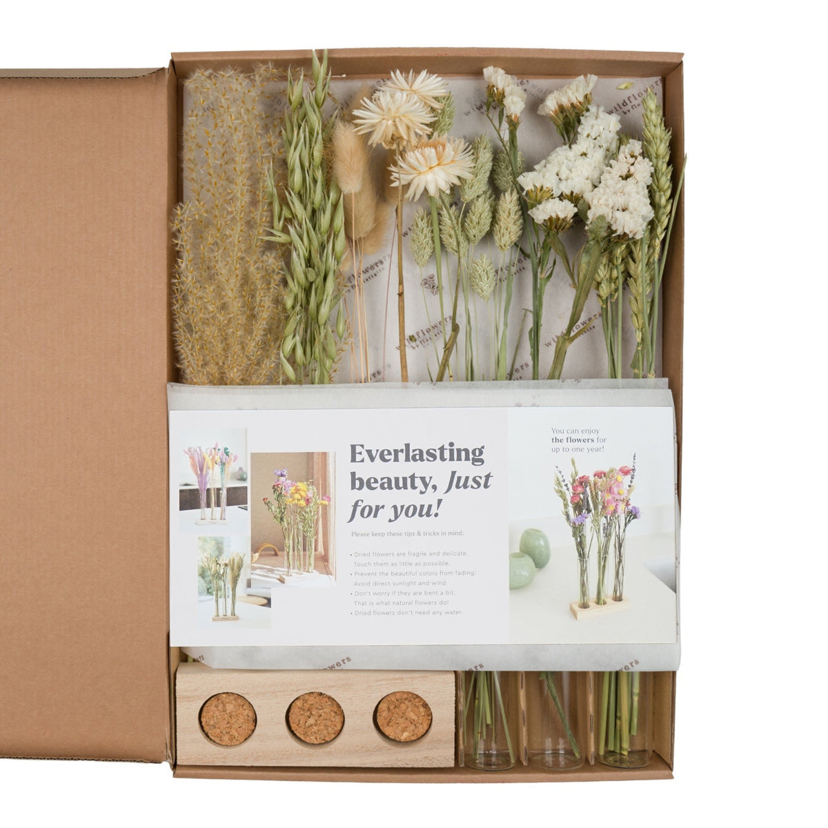 Geschenkdoos - Gedroogde Bloemen in Brievenbus - Met Vazen - Naturel