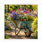 Wenskaart - "Kruiwagen met bloemen" - 8 Stuks
