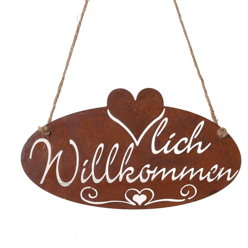 Metaalbordje Welcome 27cm gebraden