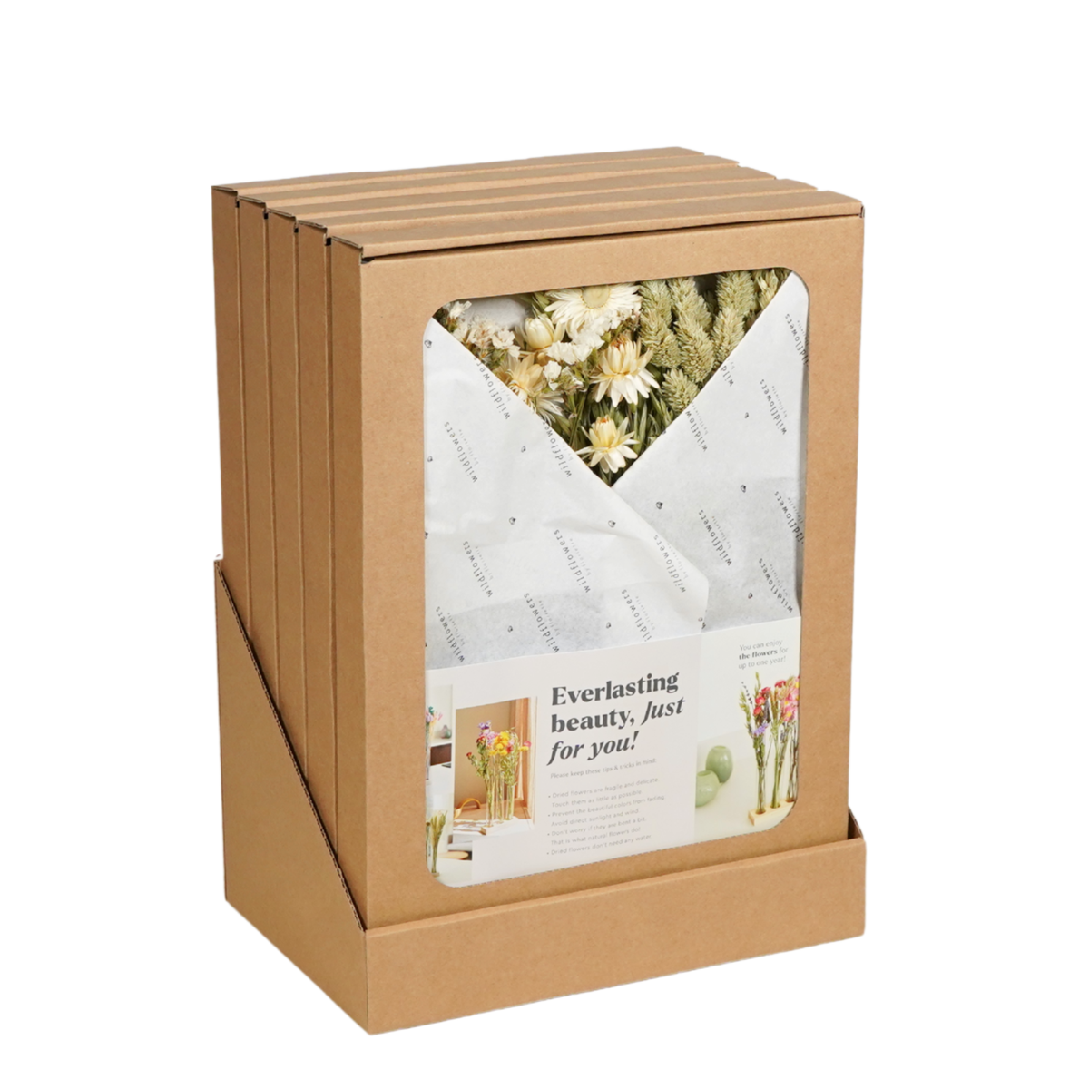 Geschenkdoos - Gedroogde Bloemen in Brievenbus - Met Vazen - Naturel