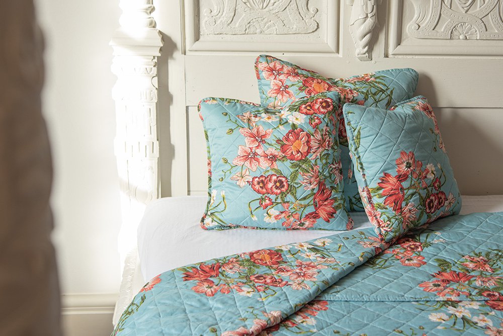 Bedsprei 140x220 cm Blauw Roze Katoen Bloemen Sprei