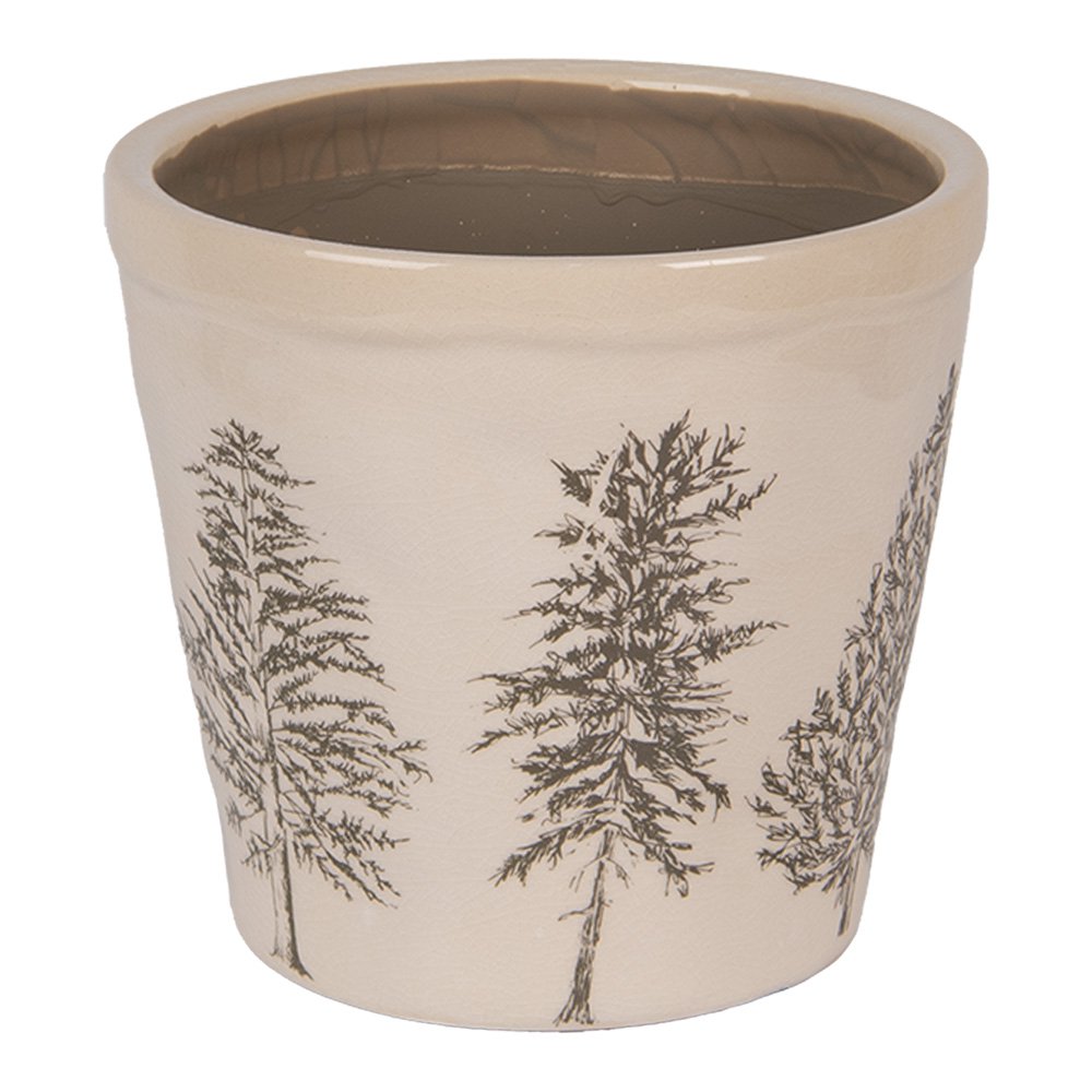 Bloempot Ø 15x14 cm Beige Keramiek Dennenbomen