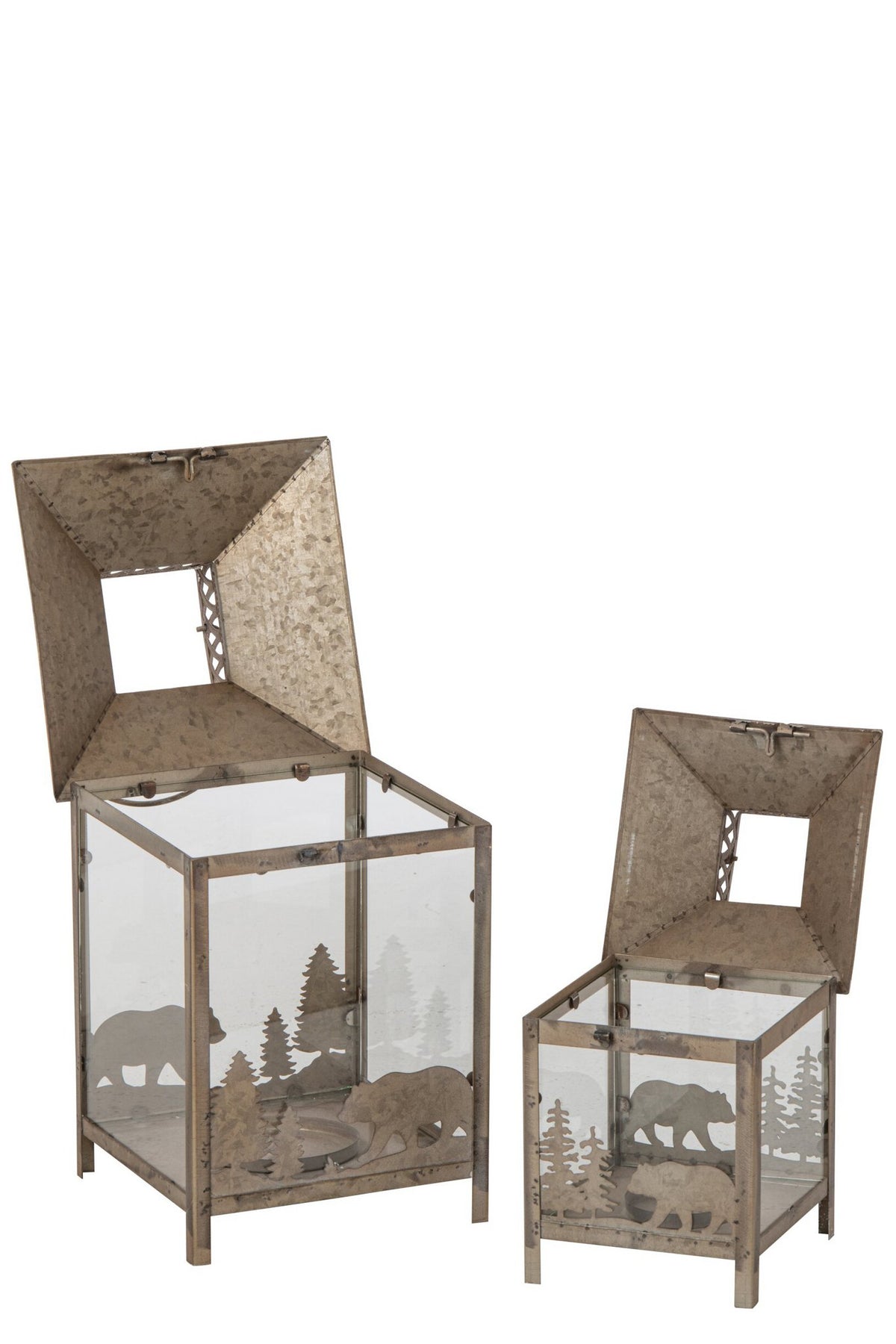 J-Line Lantaarns - metaal - beige - set van 2