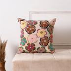 Katoenen kussen met print - Retro bloemmotief - 45 x 45 cm