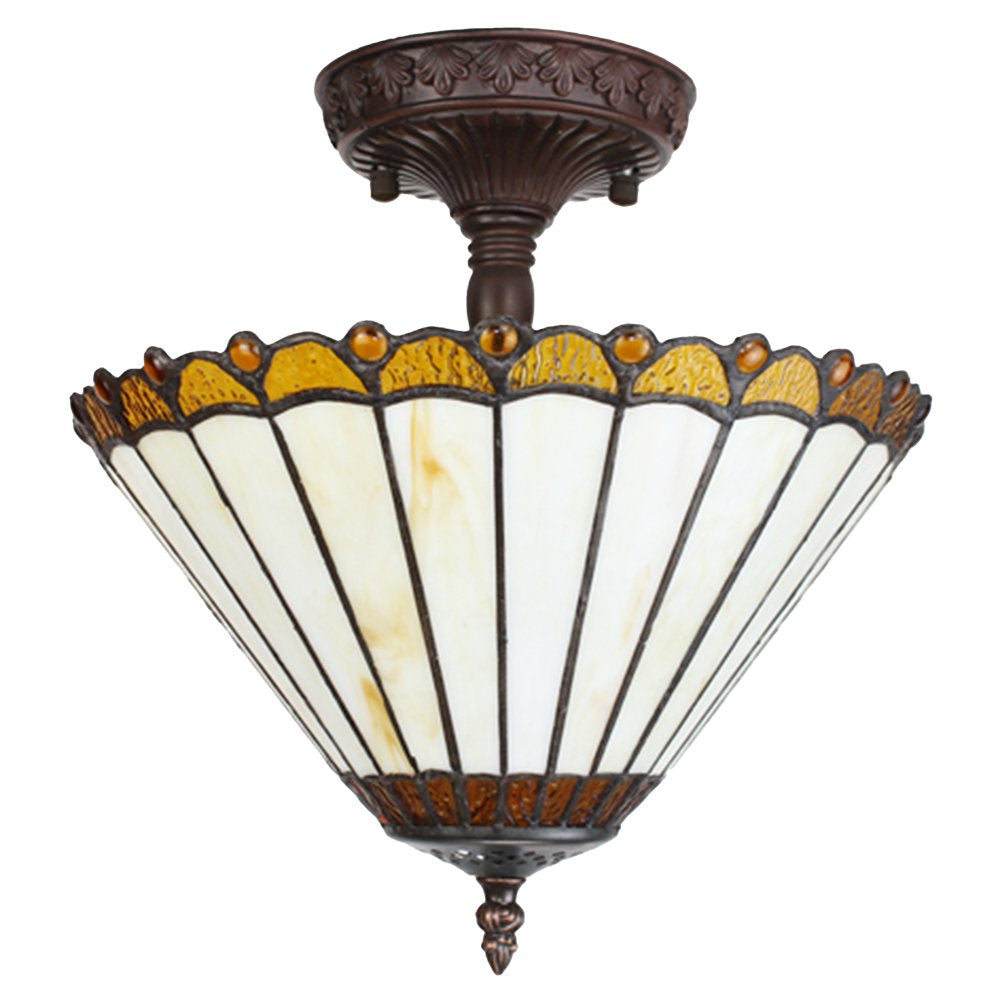 Plafondlamp Tiffany Ø 29x30 cm Beige Bruin Glas Plafonniere