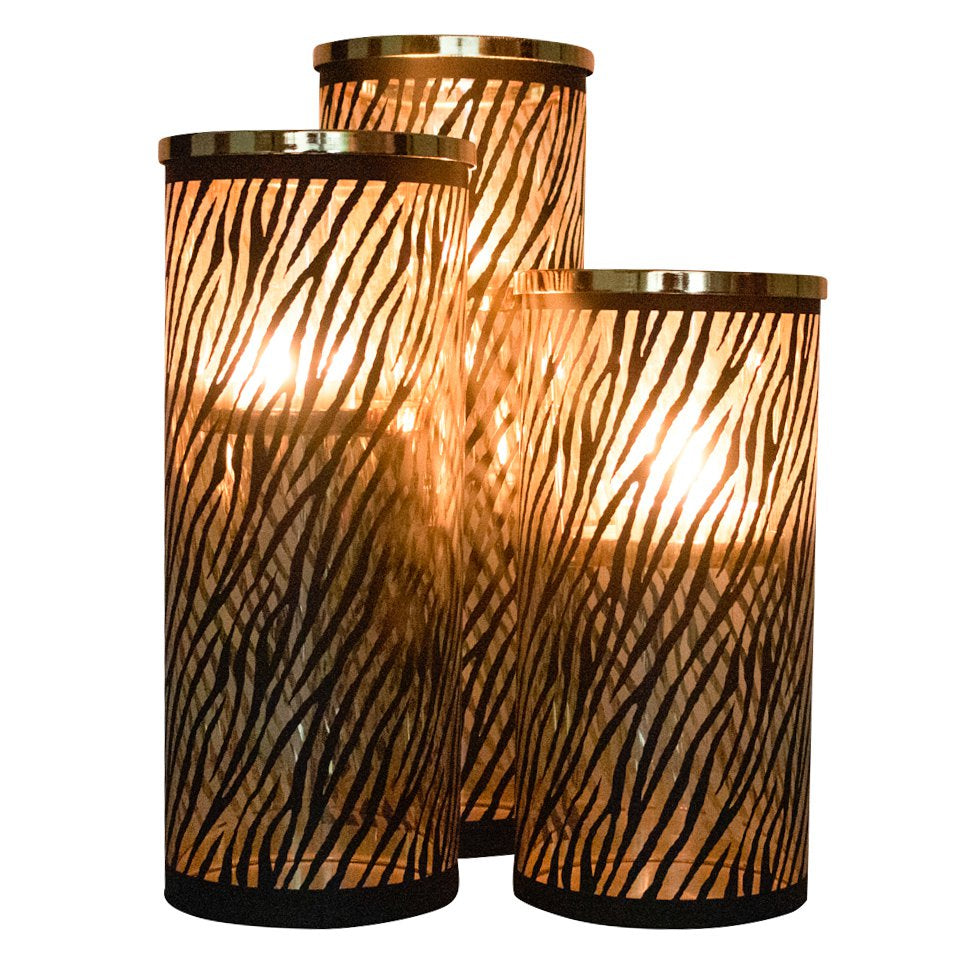 *windlicht cilinder goud zebra breed medium 30cm*