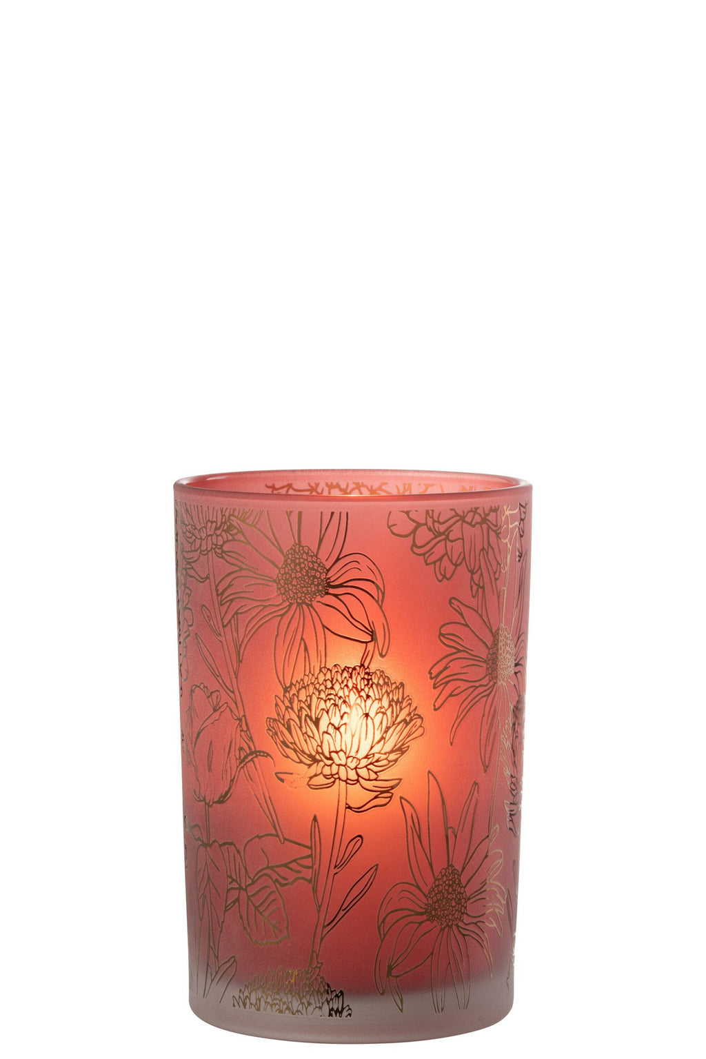J-Line windlicht bloemen - glas - mat rood/goud - large
