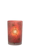 J-Line windlicht bloemen - glas - mat rood/goud - large