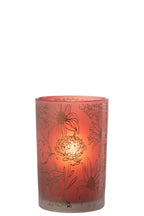 J-Line windlicht bloemen - glas - mat rood/goud - large
